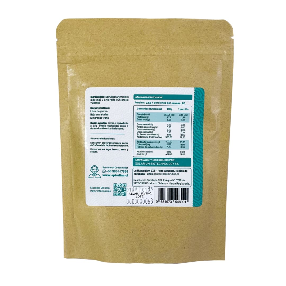 Spirulina + Chlorella en Polvo 200g - Spirulina Mater