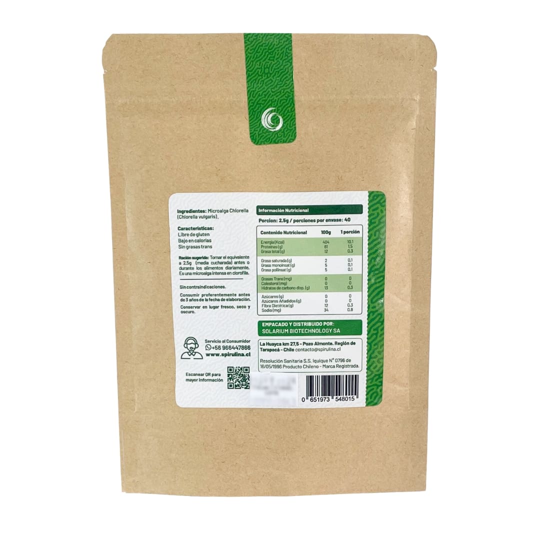 Bolsa de Chlorella en Polvo - 100g - Spirulina Mater