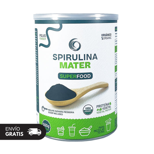 Tarro Spirulina Mater en polvo de 500 gramos.
