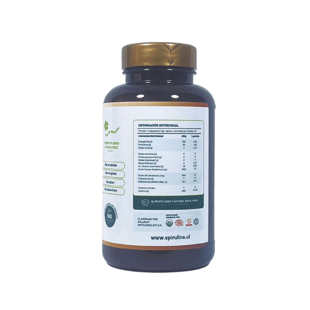 Spirulina Chilena Natural | Frasco 150 cápsulas - Spirulina Mater