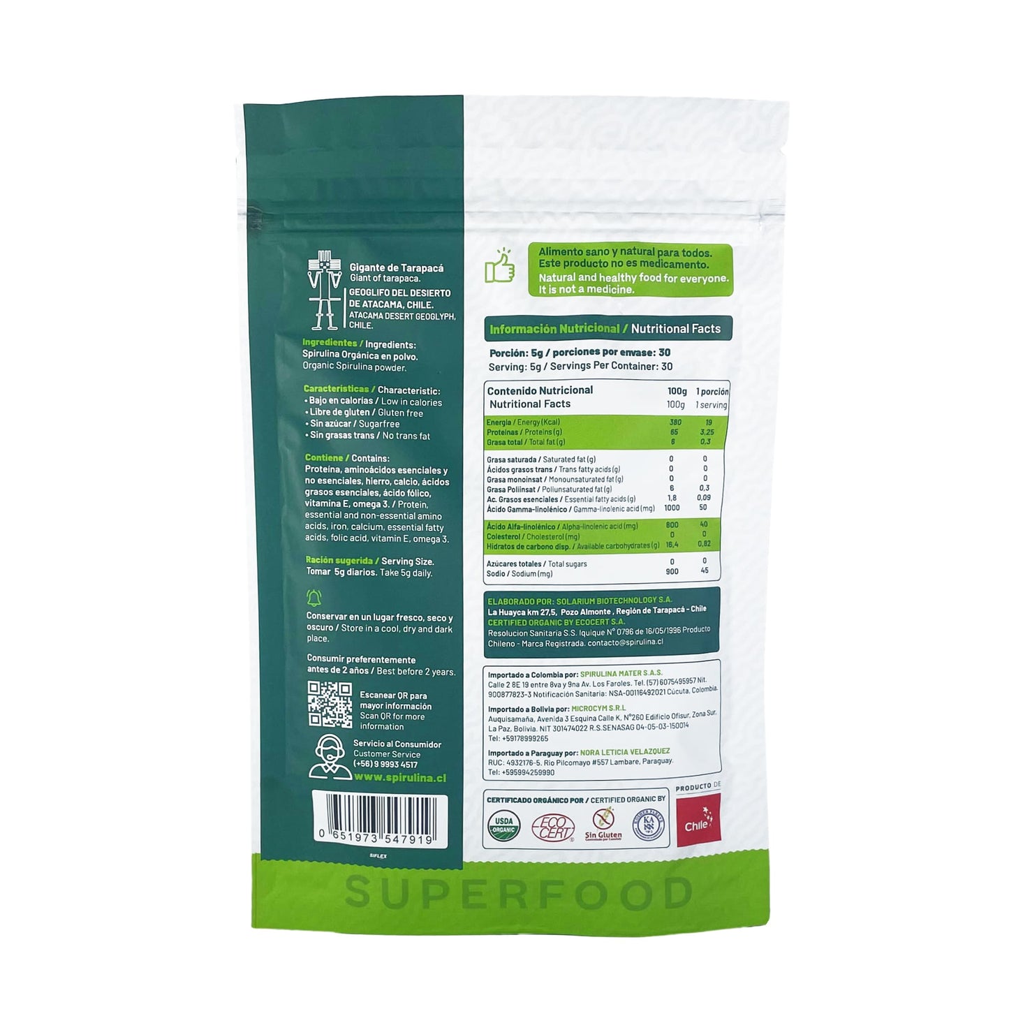 Spirulina chilena en polvo de 150gr - Spirulina Mater
