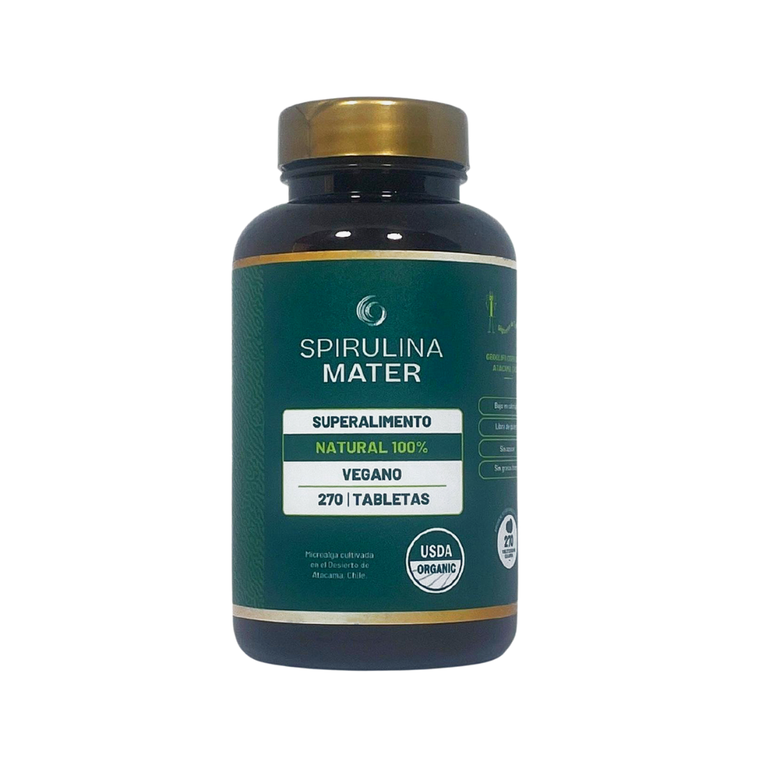 Frasco de Spirulina Mater de 270 tabletas.