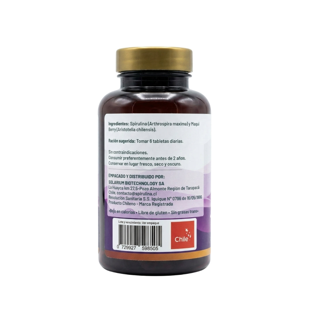 Frasco De Spirulina + Maqui Berry 90 Tabletas