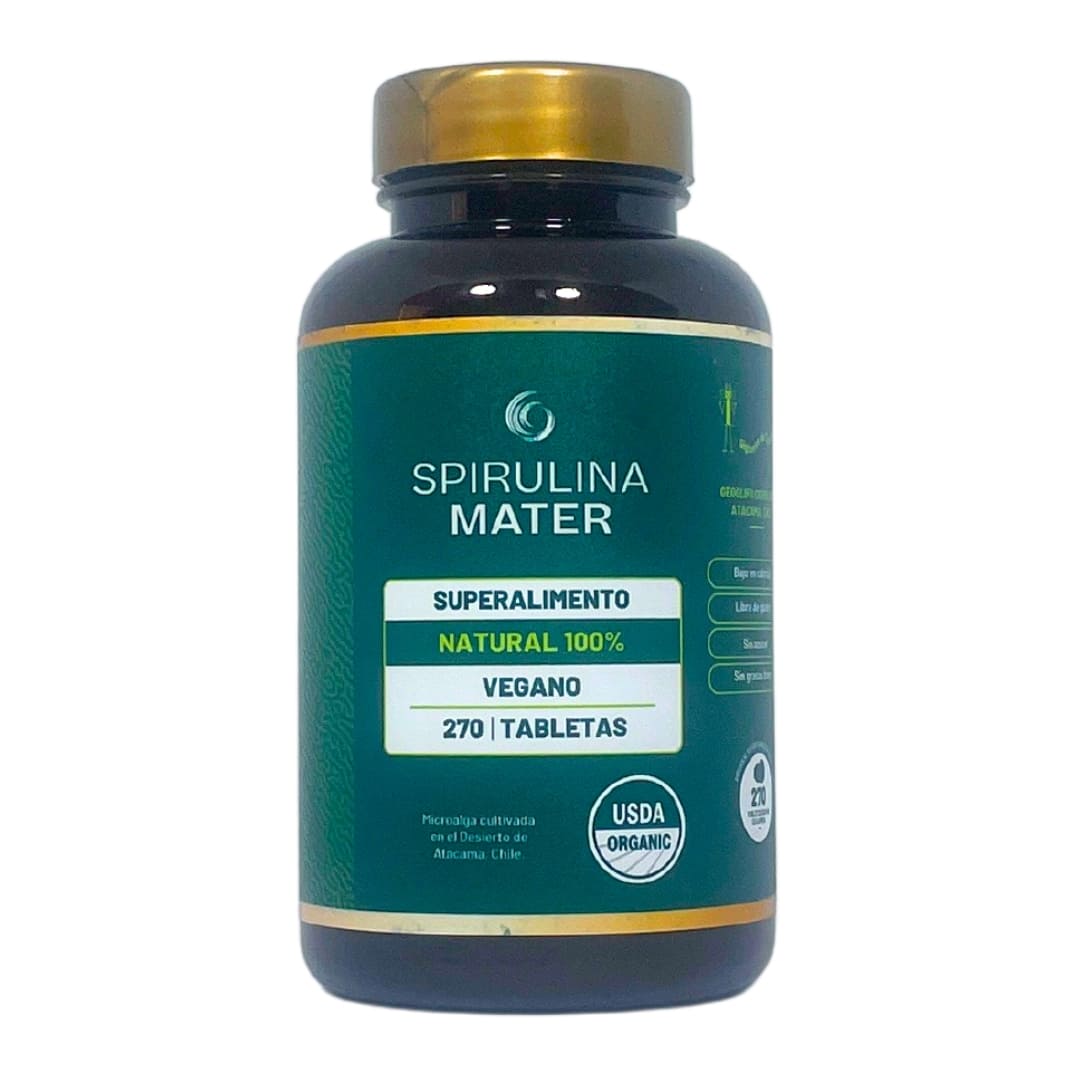 Frasco de Spirulina Mater de 270 tabletas.