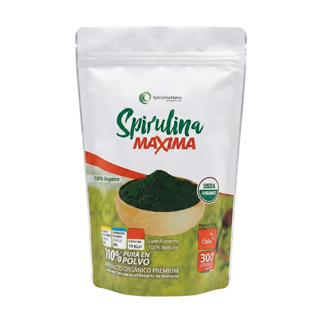 Spirulina orgánica en polvo de 300 gramos.