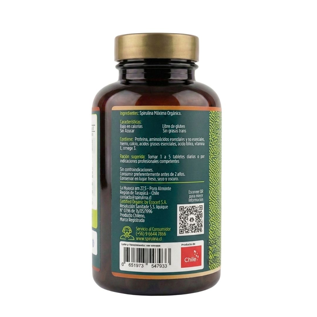Spirulina Chilena en Tabletas | Frasco de 180 unid.
