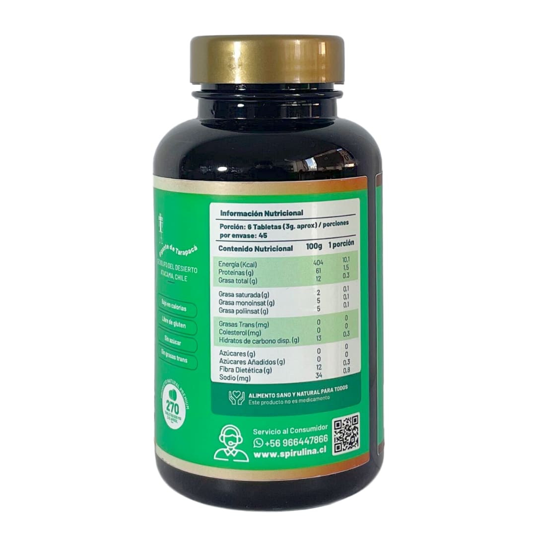 Frasco de Chlorella en Tabletas - 270 tabletas - Spirulina Mater
