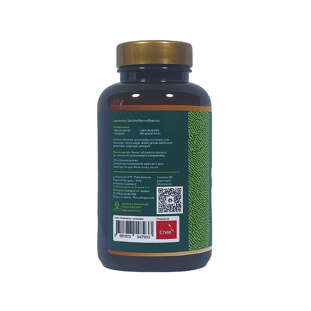 Spirulina orgánica de 180 tabletas.