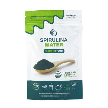 Spirulina orgánica en polvo de 150 gramos.