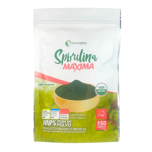 Spirulina orgánica en polvo de 150 gramos.