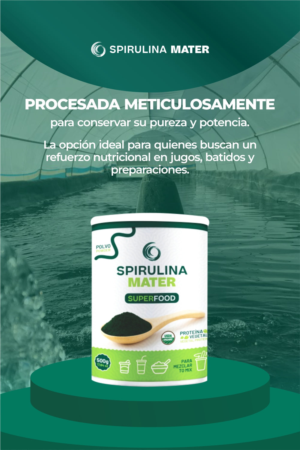 Spirulina orgánica en polvo de 500 gramos