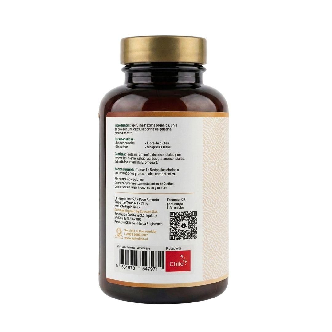Spirulina + Chía en Cápsulas | Frasco 150 cápsulas