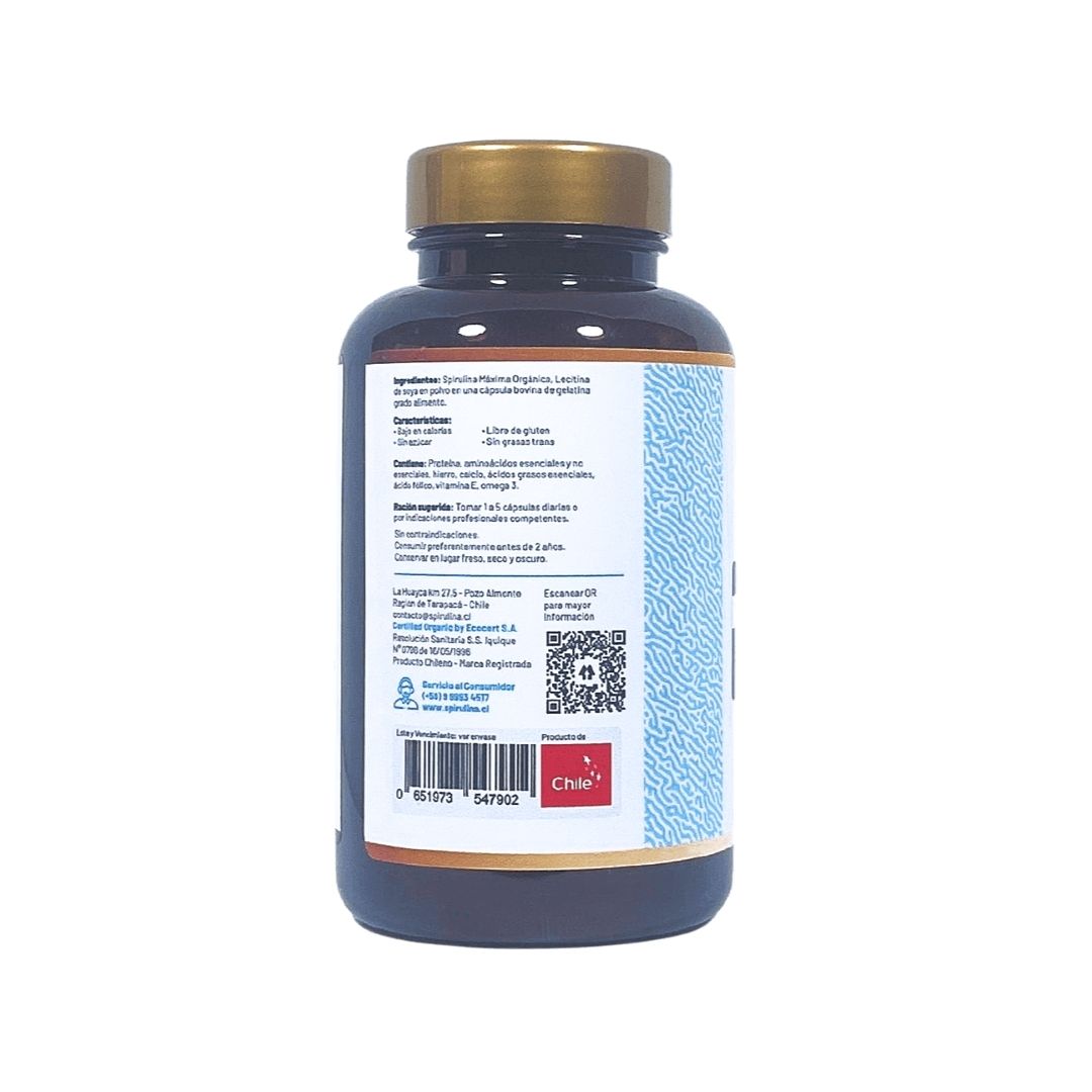 Spirulina orgánica + Lecitina 150 Cápsulas.