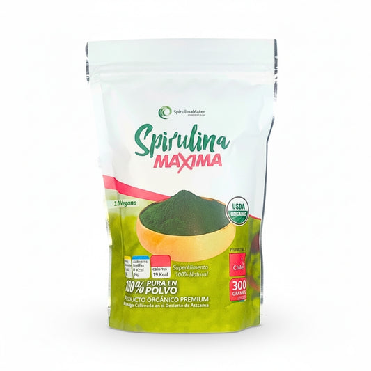 Spirulina orgánica en polvo de 300 gramos.