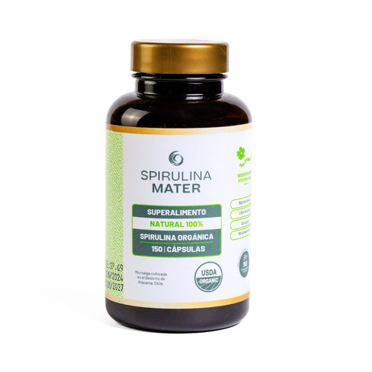 Frasco de spirulina de 150 capsulas