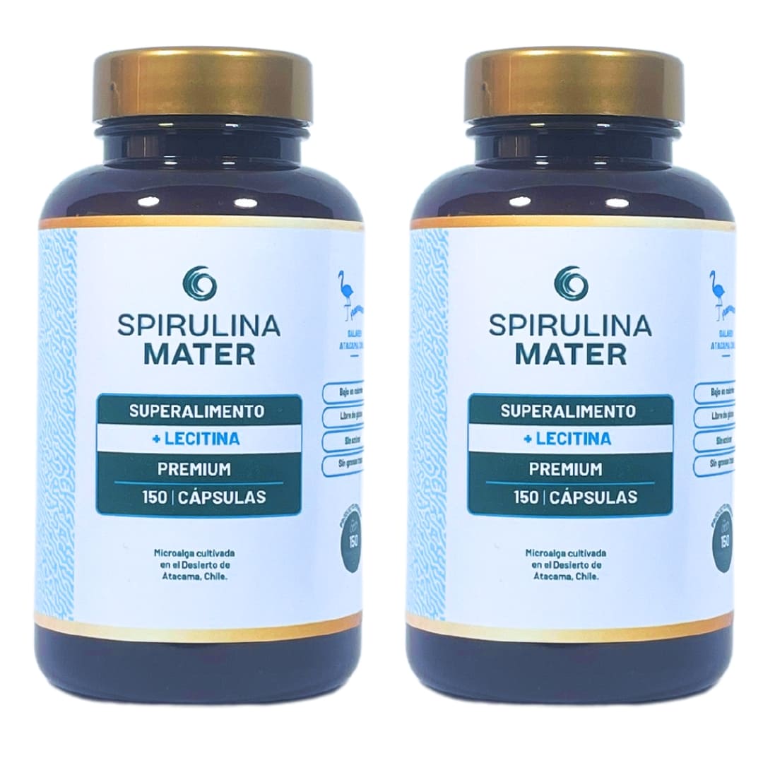 Bottle of Spirulina + Lecithin 150 Capsules. 