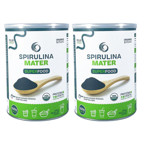 Frasco de pó Spirulina Mater de 500 gramas. 